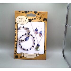 DIY Jewelry Kit Makes 1 Necklace 2 Bracelets 1 Pair Earrings Blue Silver 1083740